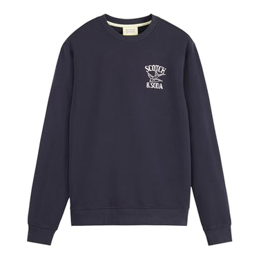 Scotch & Soda Herren Left Chest Artwork Sweatshirt, Deep Sea, im Sale